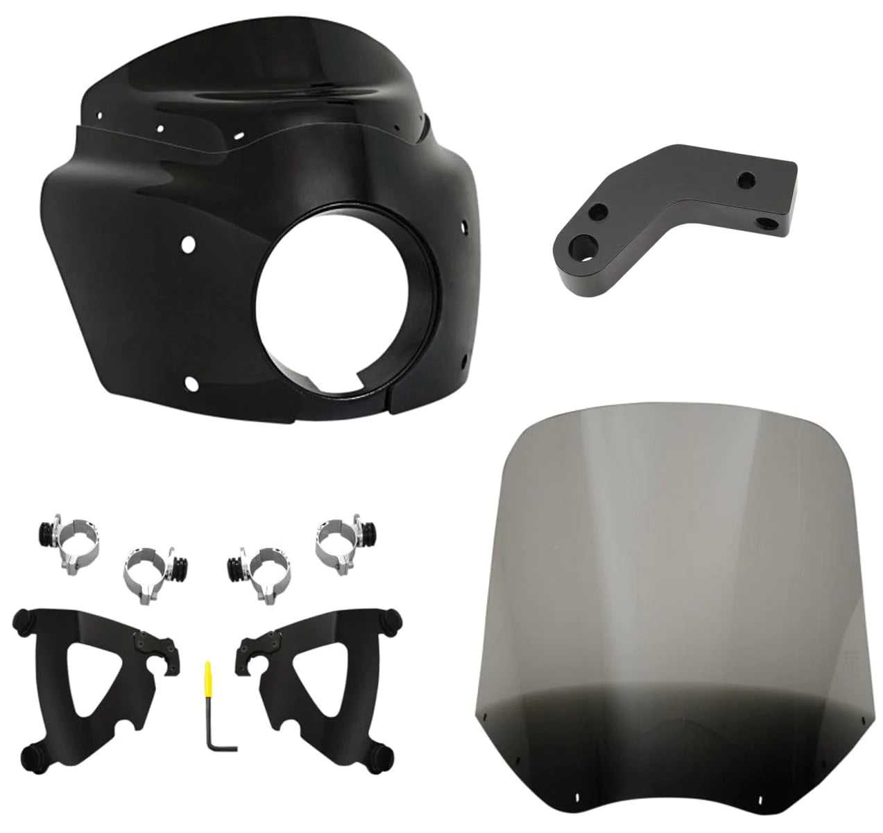 Memphis Shades, Memphis Shade Road Warrior Fairing 15 Windshield Black Smoke Mounting Kit Harley