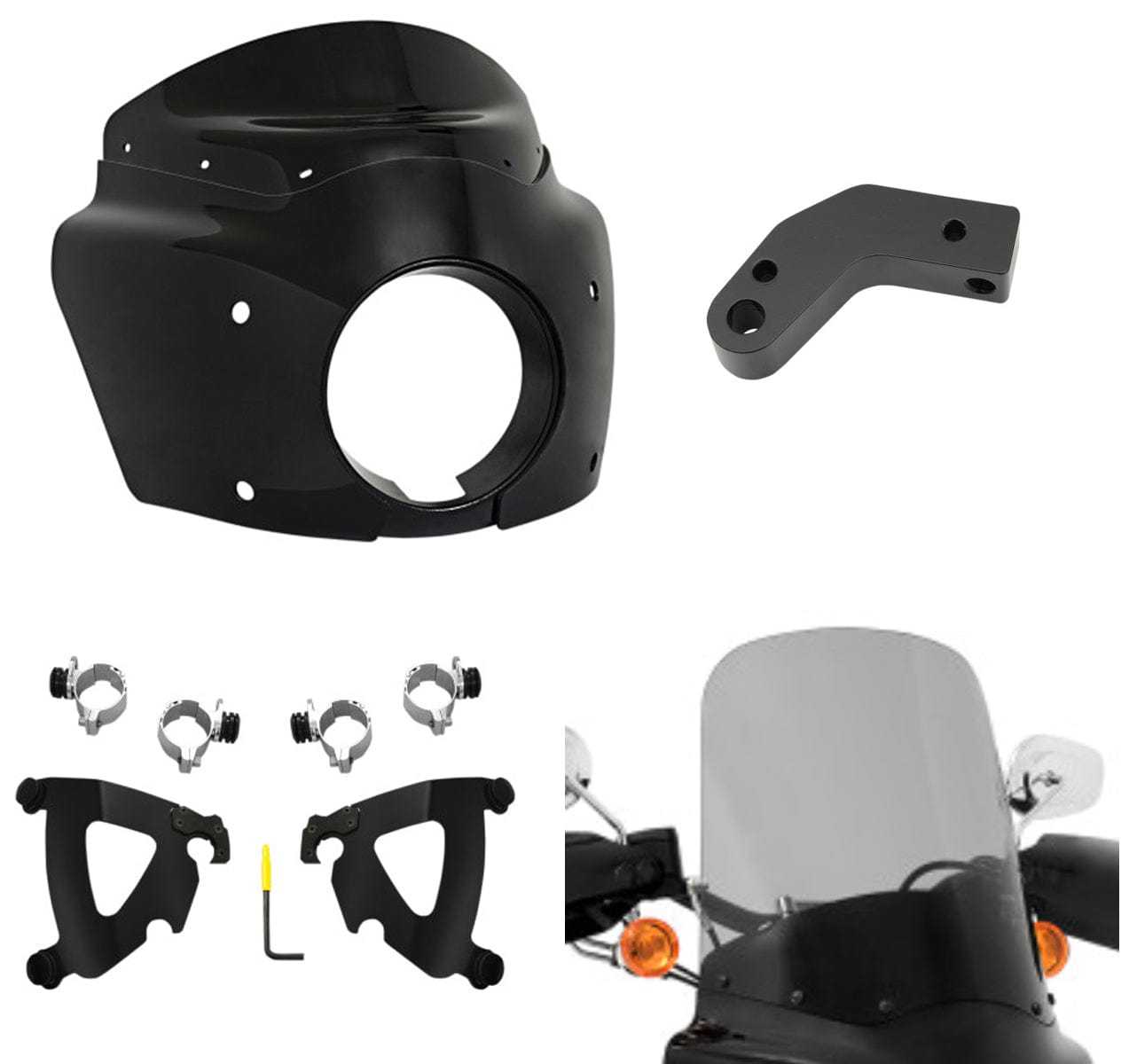 Memphis Shades, Memphis Shade Road Warrior Fairing 17 Windshield Black Smoke Mounting Kit Harley