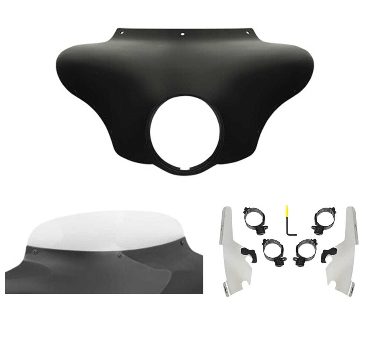 Memphis Shades, Memphis Shades Batwing Fairing 5" Clear Windshield Polished Kit Harley 18+ FLSB