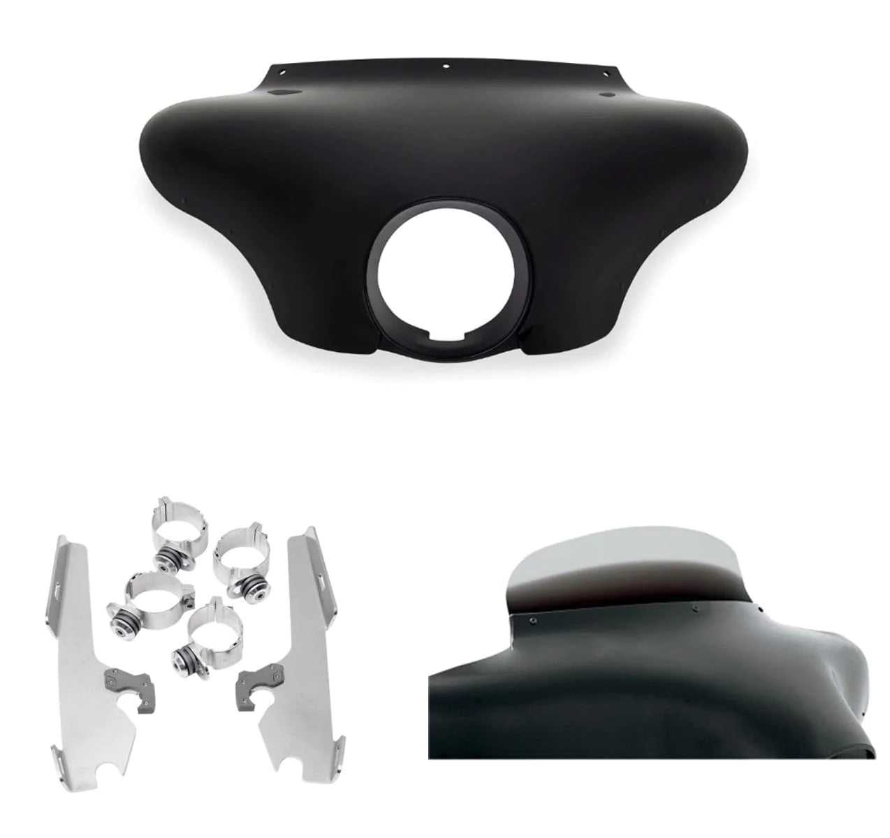 Memphis Shades, Memphis Shades Batwing Fairing 5" Ghost Windshield Polished Mounting Kit Harley