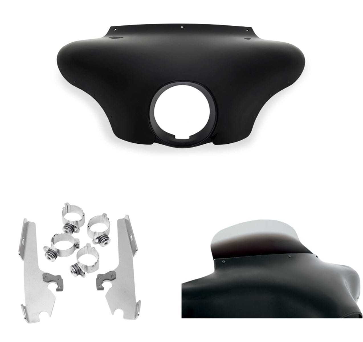 Memphis Shades, Memphis Shades Batwing Fairing 6.5 Ghost Windshield Polished Mounting Kit Harley