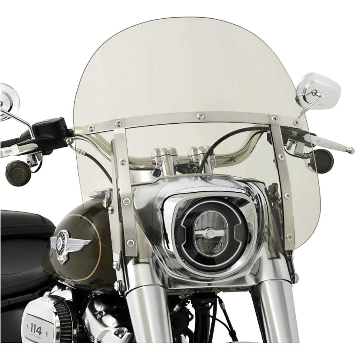 Memphis Shades, Memphis Shades Fats 15" Clear Windshield Polished Mounts Harley Softail 18+ FLFB