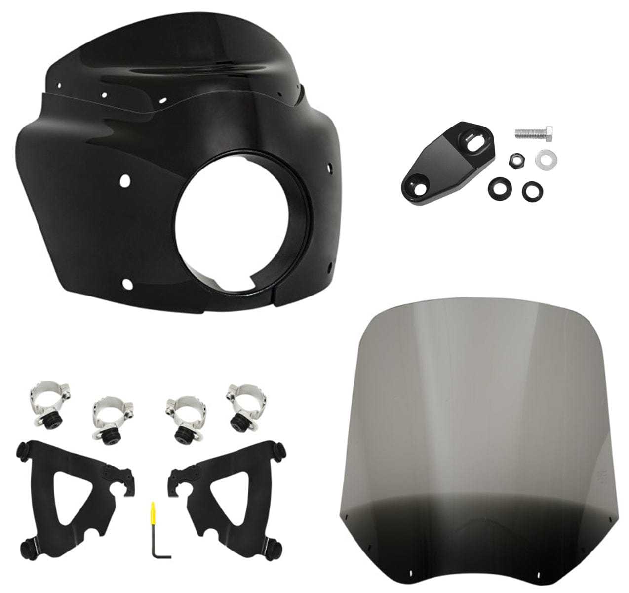 Memphis Shades, Memphis Shades Road Warrior Fairing 15" Smoke Black Windshield Mount Harley Dyna