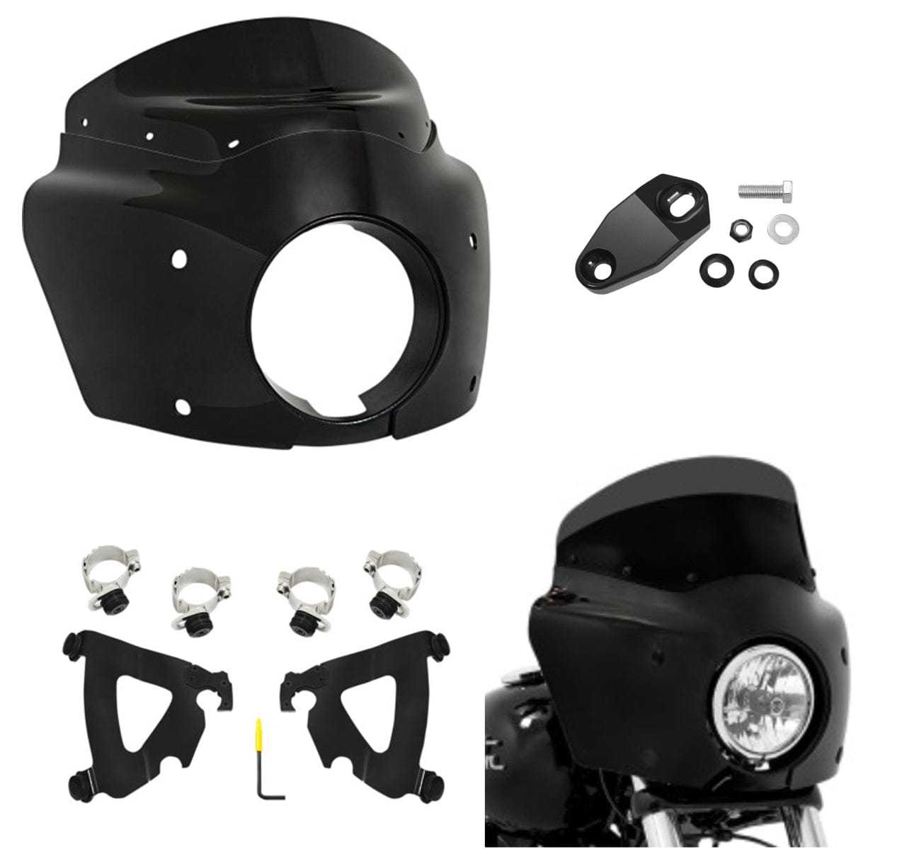 Memphis Shades, Memphis Shades Road Warrior Fairing 7" Dark Black Windshield Mount Harley Dyna