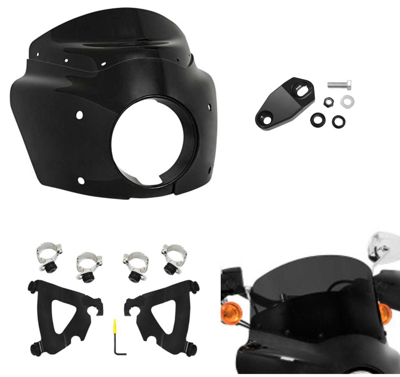 Memphis Shades, Memphis Shades Road Warrior Fairing 9" Dark Black Windshield Mount Harley Dyna