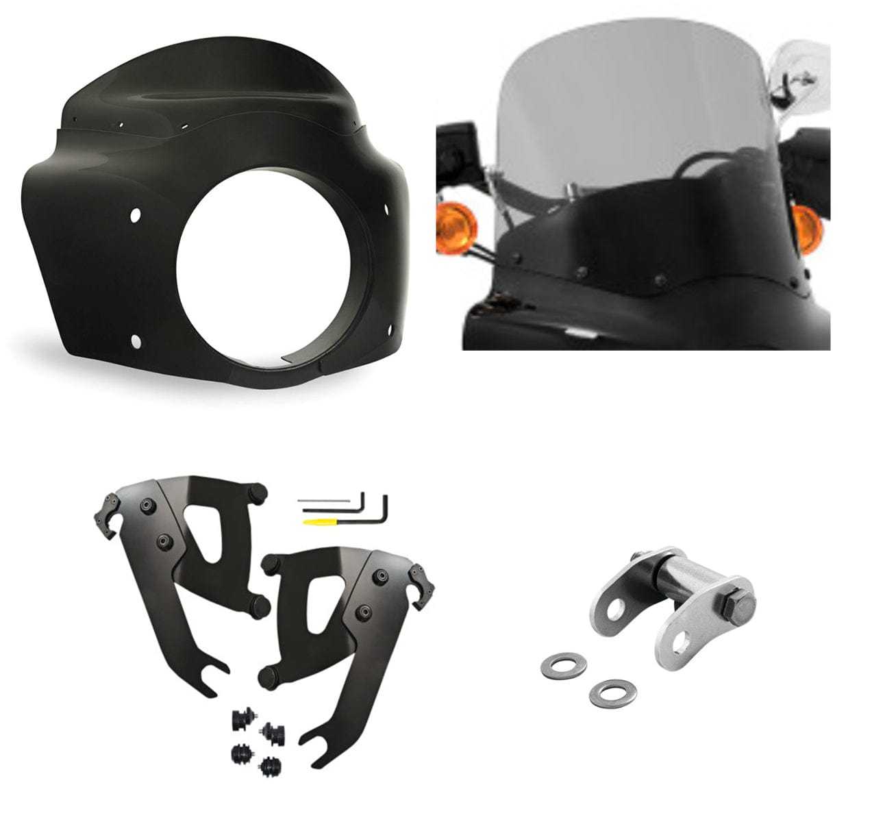 Memphis Shades, Memphis Shades Road Warrior Fairing Black Smoke 13 Windshield Kit Harley M8 FLSL