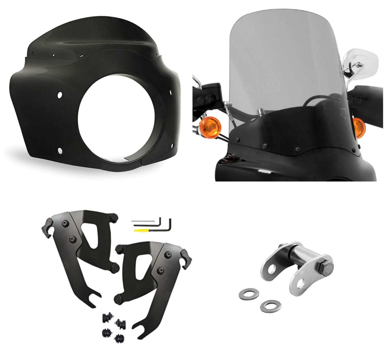 Memphis Shades, Memphis Shades Road Warrior Fairing Black Smoke 17 Windshield Kit Harley M8 FLSL