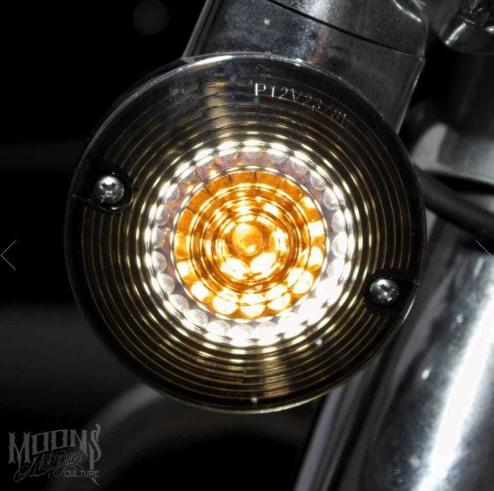 Moons MC, Moons Flat Style Moon Pods LED Smoked Front Turn Signal Light White Amber Harley