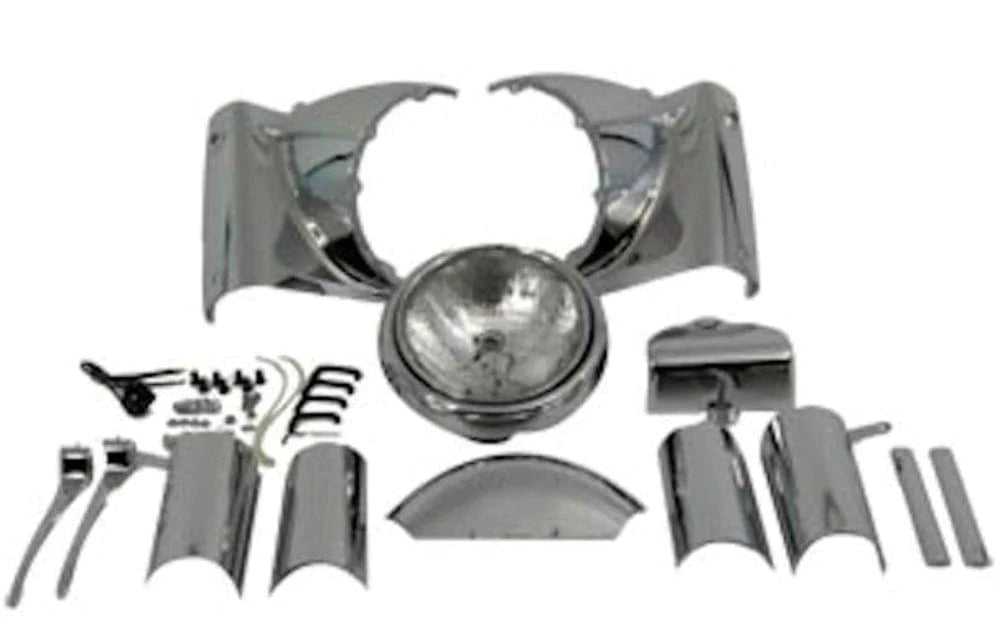 V-Twin Manufacturing, New Complete Chrome Headlight Headlamp Cowl Nacelle Kit Assembly Harley Touring