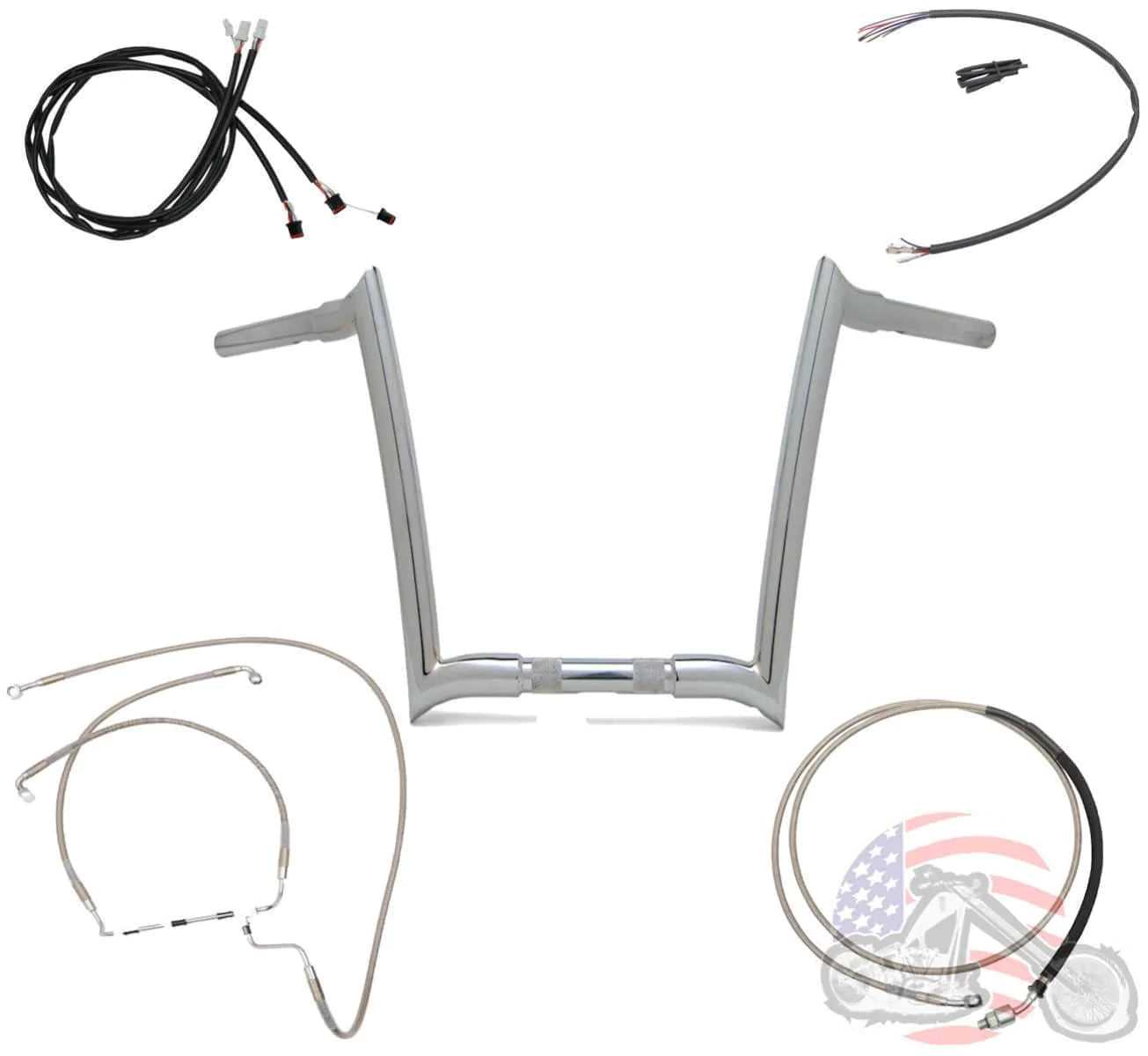 American Classic Motors, Paul Yaffe 14" OEM Chrome Monkey Bagger Bars Handlebars 17+ Harley Package FLHR