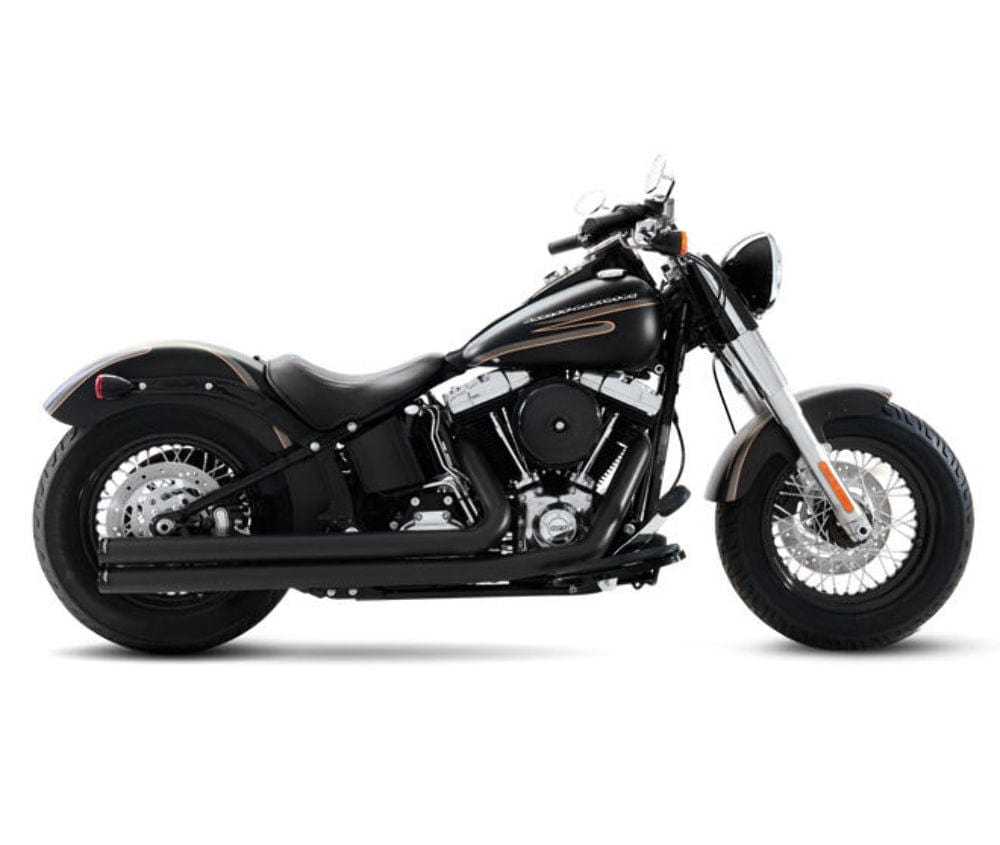 Rinehart Racing, Rinehart Churchill 2 Into 2 Black Pipes Tips Full Exhaust Harley Softail 86-17