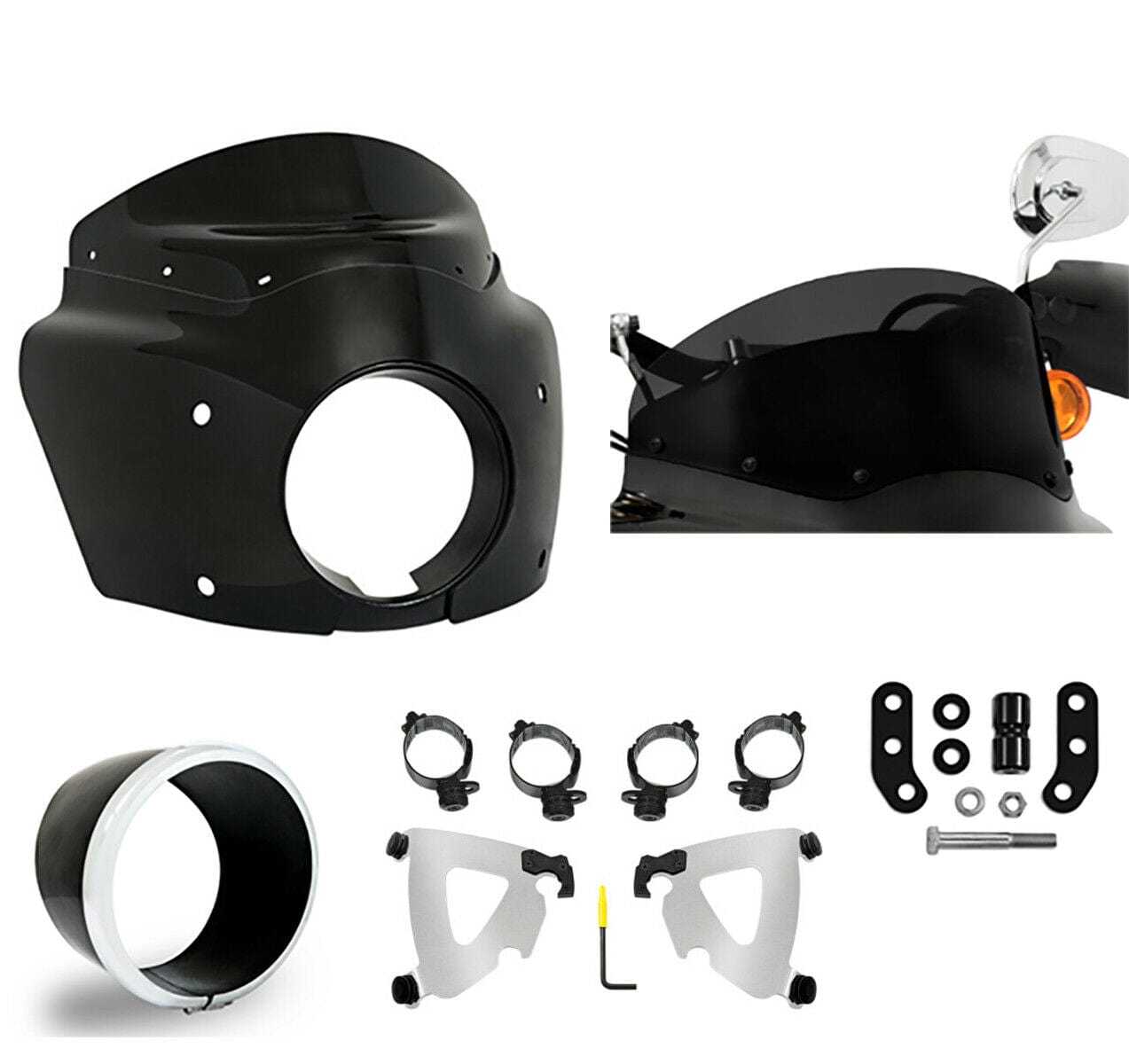 Memphis Shades, Road Warrior Fairing 7" Dark Smoke Windshield Polished Kit Harley Low Rider S 20