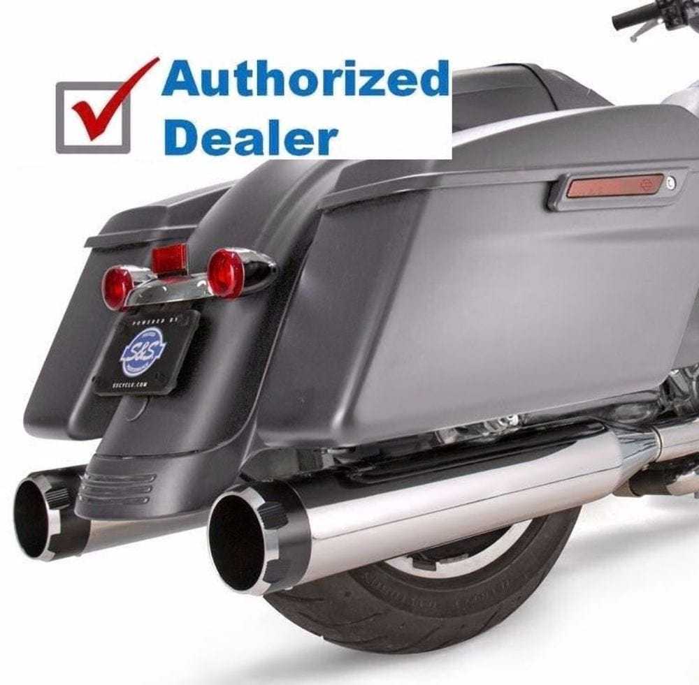 S&S Cycle, S&S Chrome MK45 4.5 Slip-On Mufflers Thruster Black End Caps 17+ Harley Touring