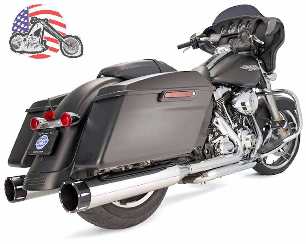 S&S Cycle, S&S Chrome Mk45 4.5" Slip-On Exhaust Mufflers w/ Tracer Black Tip Harley Touring