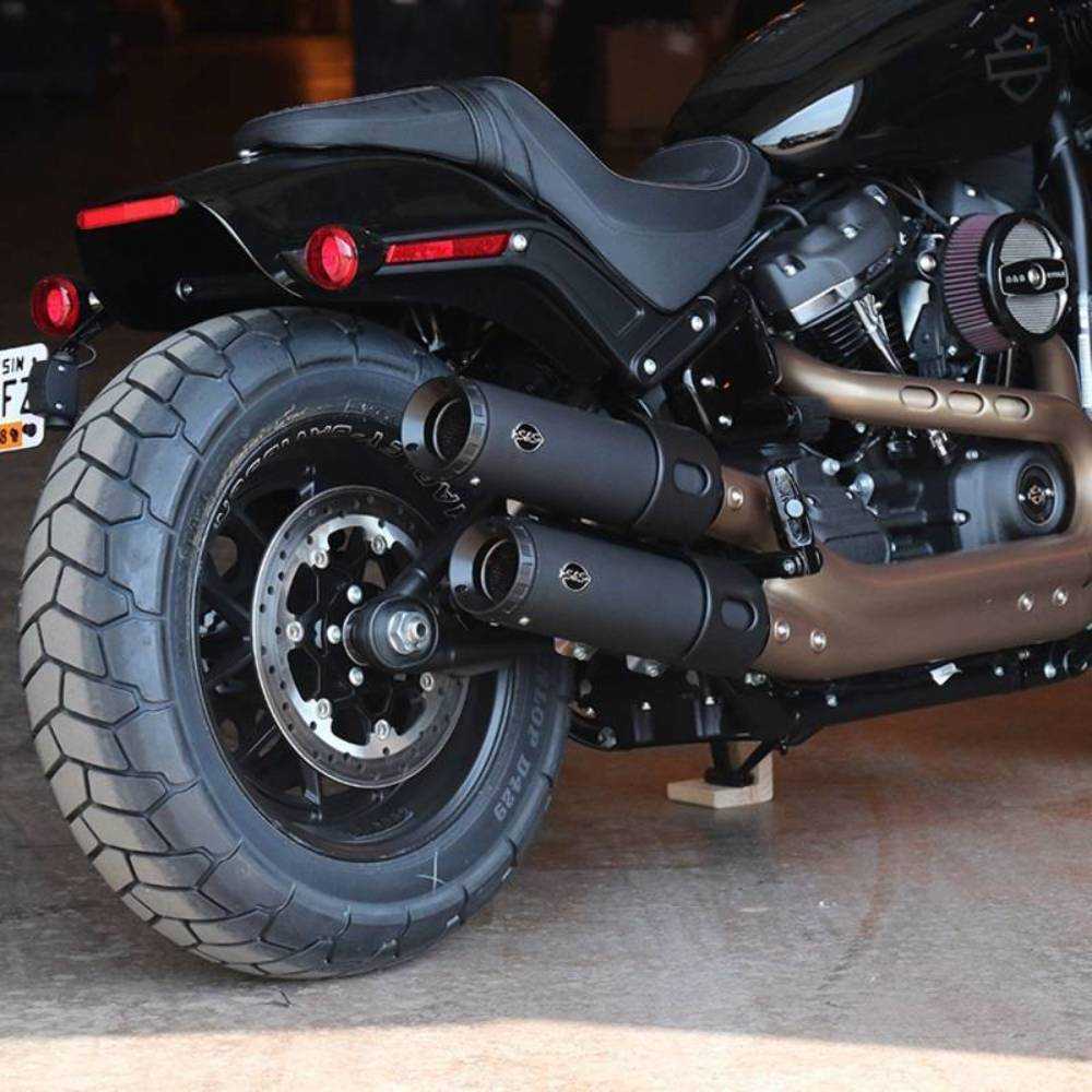 S&S Cycle, S&S Grand National Black Slip On Mufflers Exhaust 18-20 Harley Softail Fat Bob