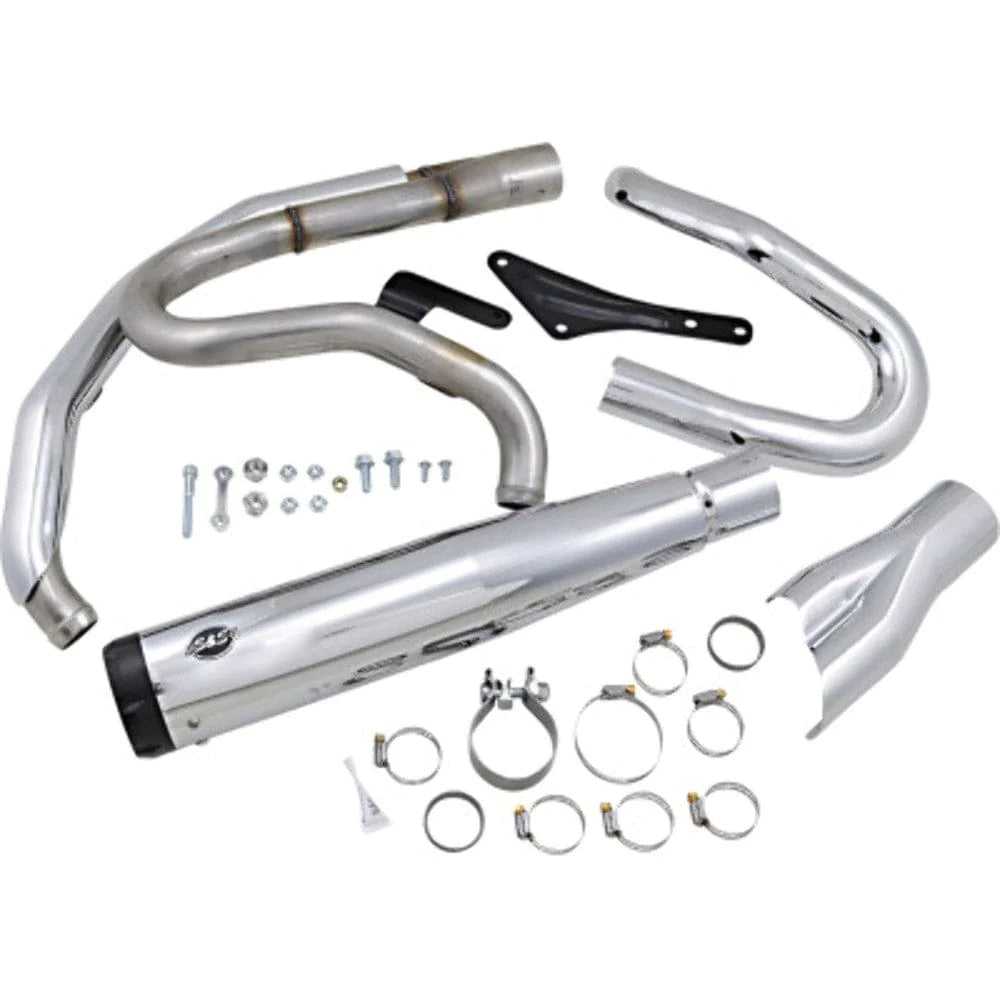 S&S Cycle, S&S Superstreet Chrome 2-Into-1 Race Exhaust System Pipes Harley 18+ Softail M8