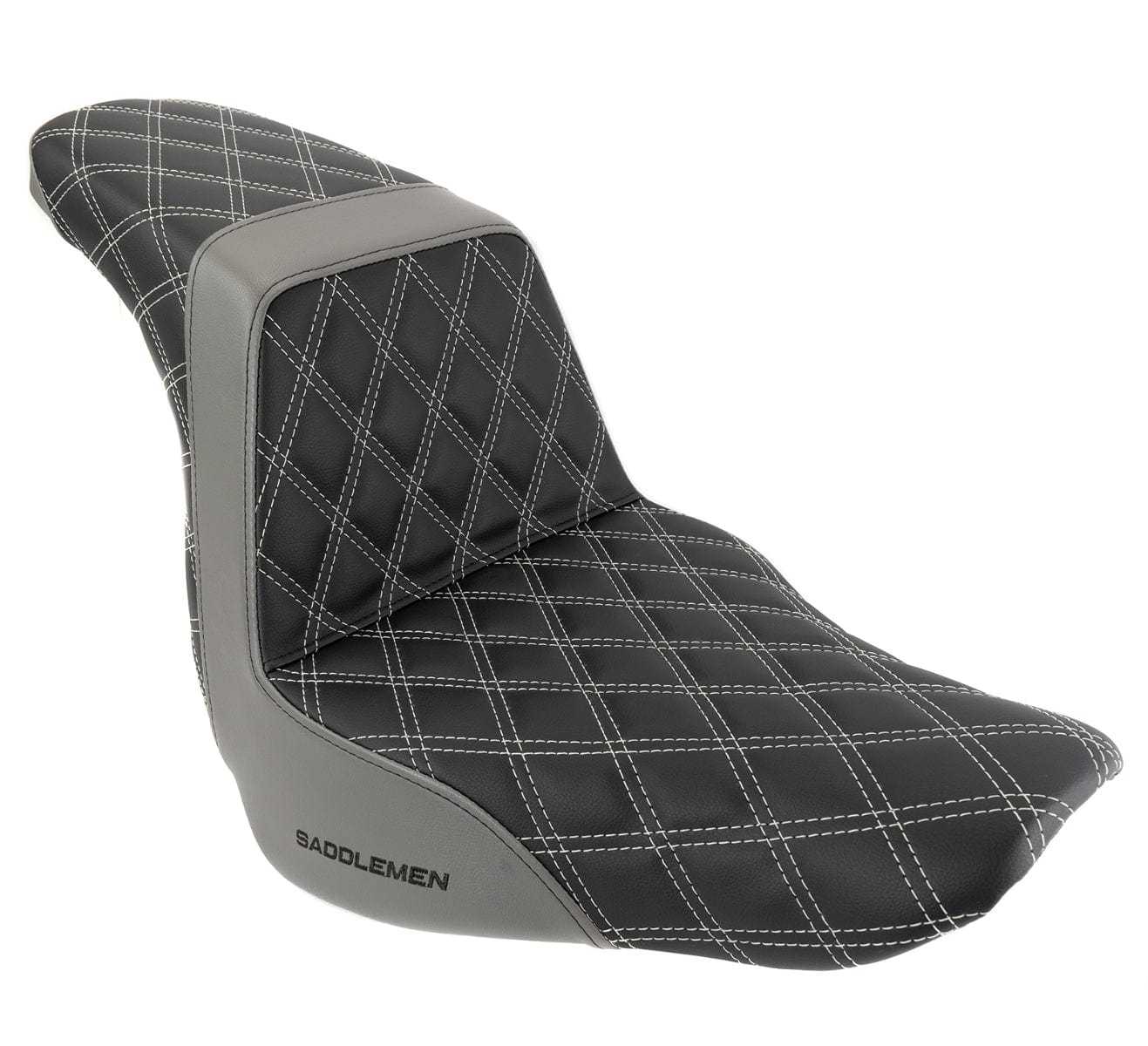 Saddlemen, Saddlemen Step 2 Up Lattice Diamond Silver Stitch Seat M8 Harley Softail FXLRS