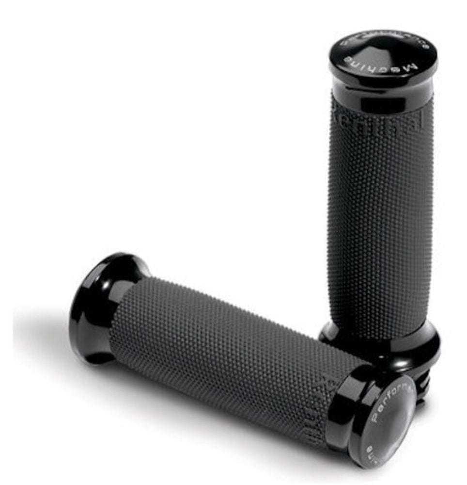 Performance Machine, Set Black Performance Machine PM Contour Grips Throttle By Wire 08-20 Harley TBW