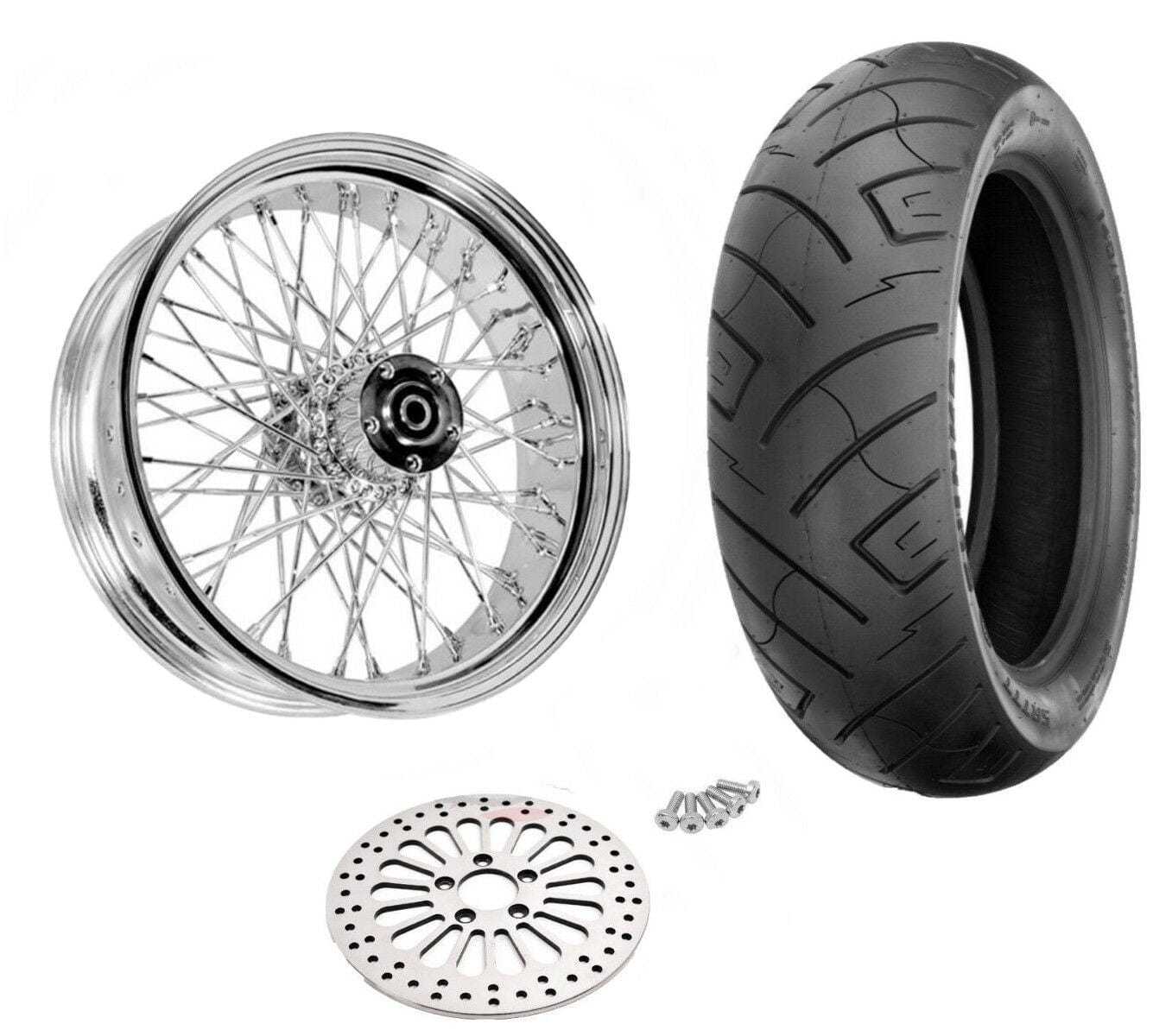 Ultima, Ultima 18" x 5.5" Chrome 60 Spoke Rear Wheel Fat BW Tire Package Harley Custom