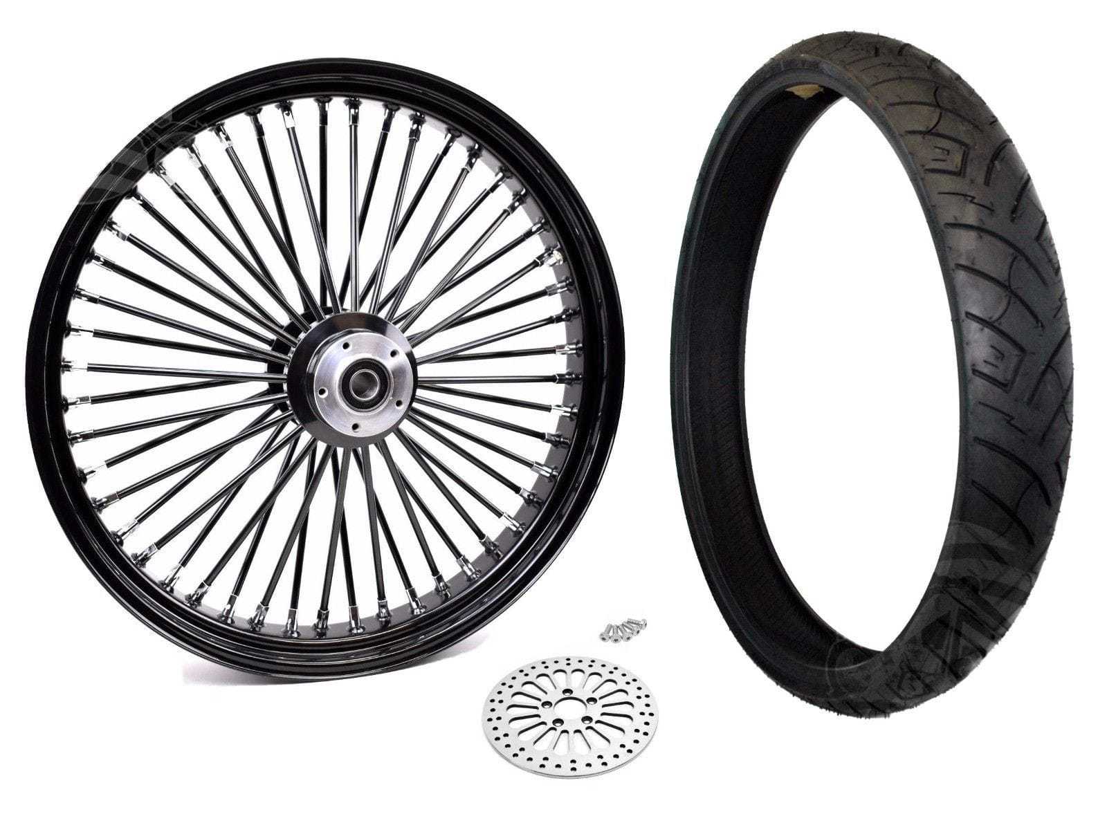 Ultima, Ultima 48 King Spoke Fat 23 X 3.5 Front Wheel Rim BW Tire Package Harley Black S