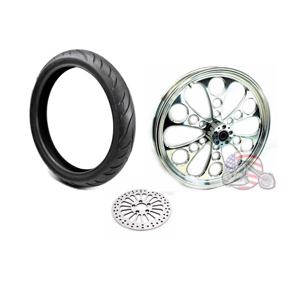 Ultima, Ultima Kool Kat Polished Billet Blackwall 21 2.15 Front Wheel Tire Package 84-07