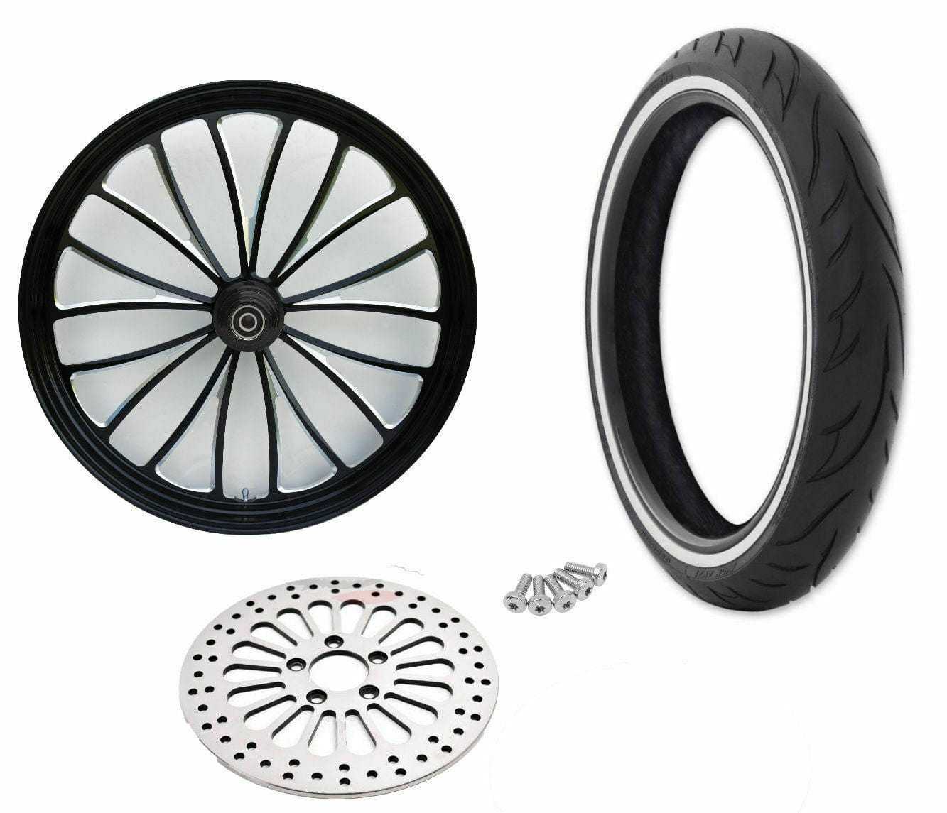 Ultima / DNA / Shinko / Colony, Ultima Manhattan Black 23" x 3.5" Front Wheel Rim WW Tire Package Harley 2008+