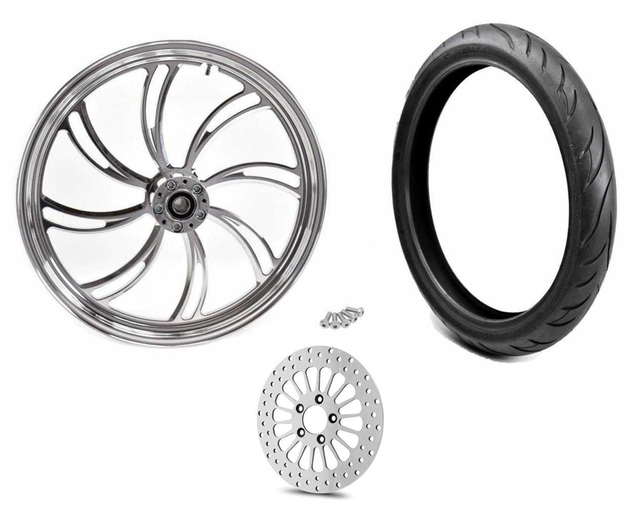 Ultima, Ultima Polished Billet 21 3.5 Vortex Front Wheel Rim Tire Package BW Harley SD