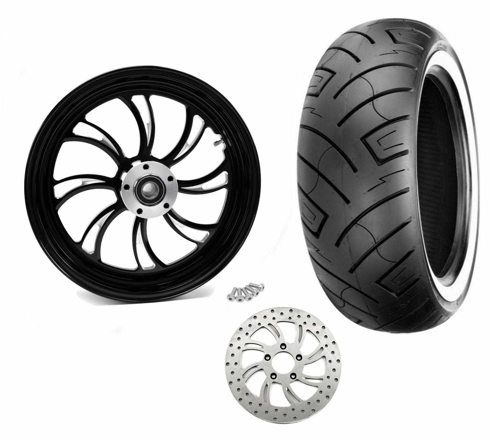 Ultima, Ultima Vortex Black Billet 18 5.5 Rear Wheel Rim WWW Tire Package Harley Custom