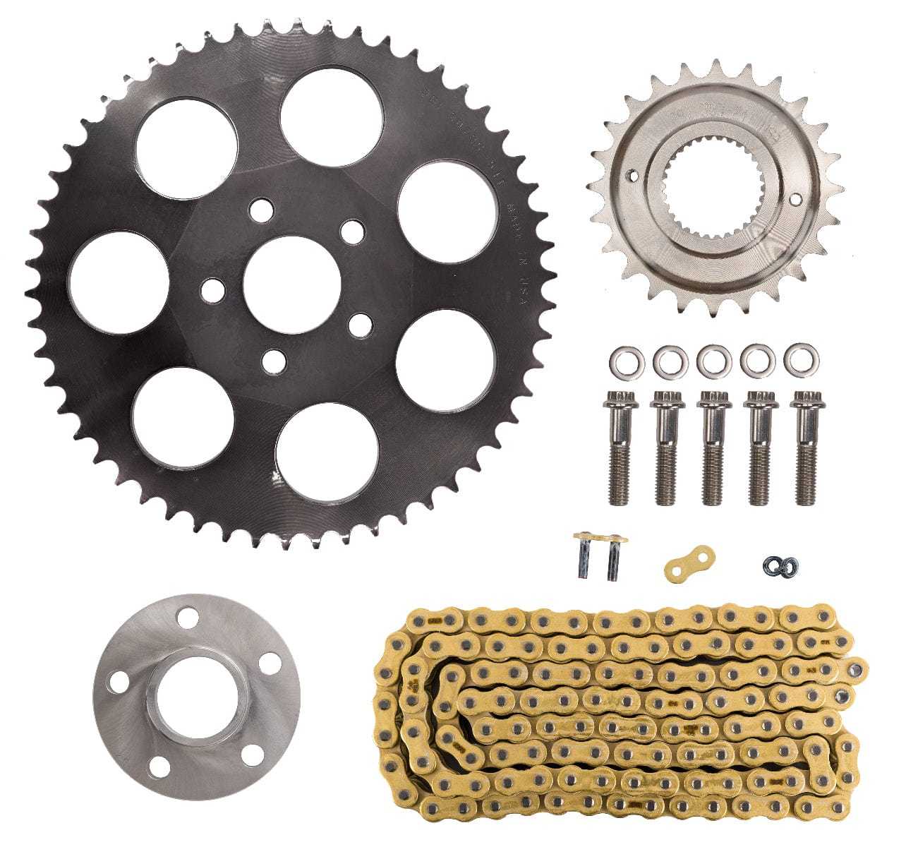 Zipper's Performance, Zippers Custom Chain Conversion Kit Black Sprocket Gold O-Ring 06-17 Harley Dyna